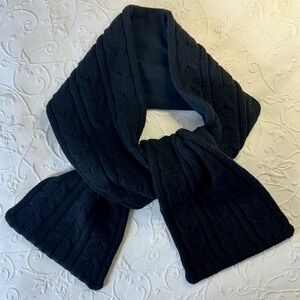 AMICALE Black Cable Knit Merino Wool Cashmere Cotton Scarf One Size Classic Prep
